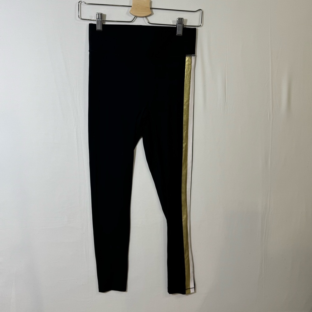 All Access Bandier Stevie Leggings Women S Black‎ Gold Stripe High Rise Athletic - Picture 2 of 6